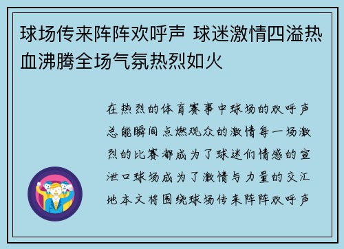 球场传来阵阵欢呼声 球迷激情四溢热血沸腾全场气氛热烈如火