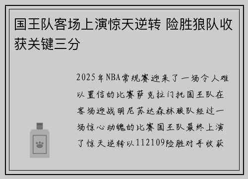 国王队客场上演惊天逆转 险胜狼队收获关键三分